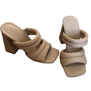 Flawed Open Edit Stella Sandal Block Heel In Beige Size 4.5